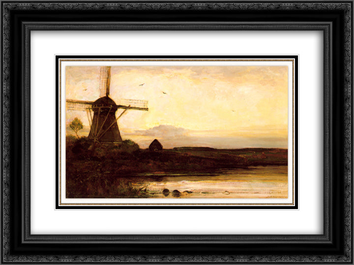 Mill in the evening 24x18 Black Ornate Wood Framed Art Print Poster with Double Matting by Mondrian, Piet