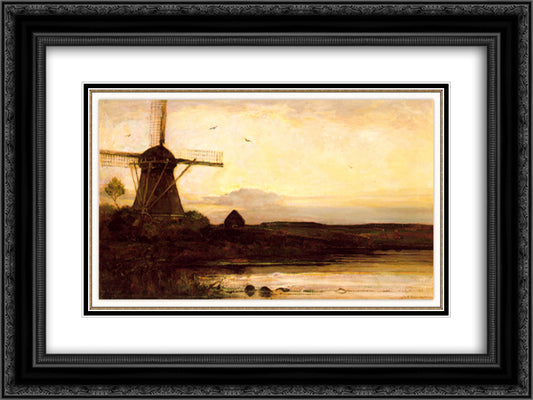 Mill in the evening 24x18 Black Ornate Wood Framed Art Print Poster with Double Matting by Mondrian, Piet