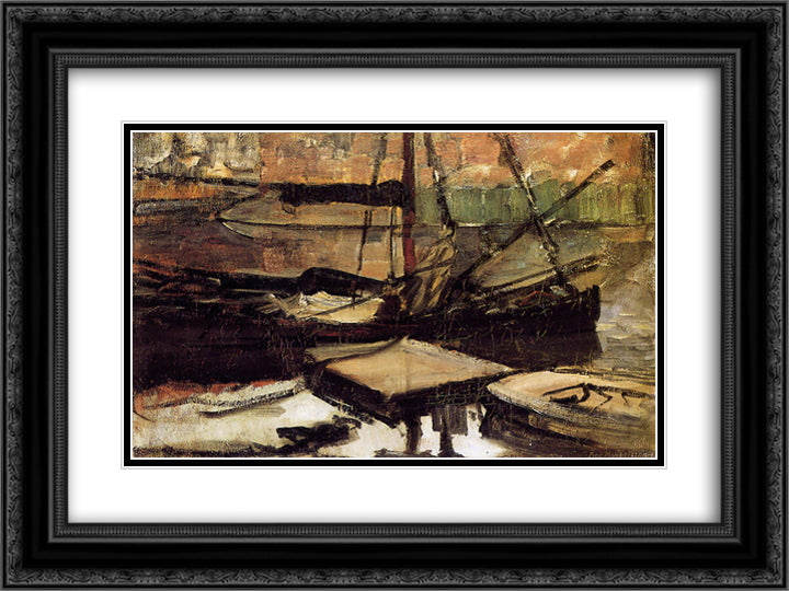 Moored ships Sun 24x18 Black Ornate Wood Framed Art Print Poster with Double Matting by Mondrian, Piet