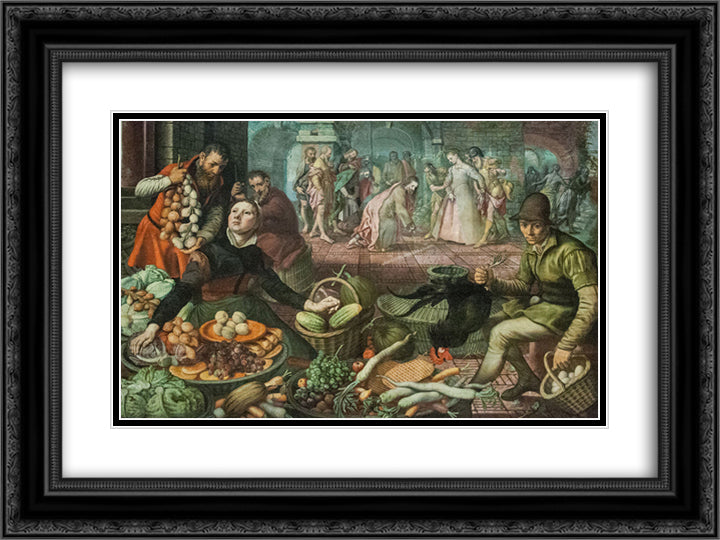 Christ and the Woman Taken in Adultery 24x18 Black Ornate Wood Framed Art Print Poster with Double Matting by Aertsen, Pieter