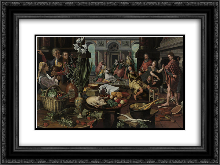 Christ in the House of Martha and Mary 24x18 Black Ornate Wood Framed Art Print Poster with Double Matting by Aertsen, Pieter