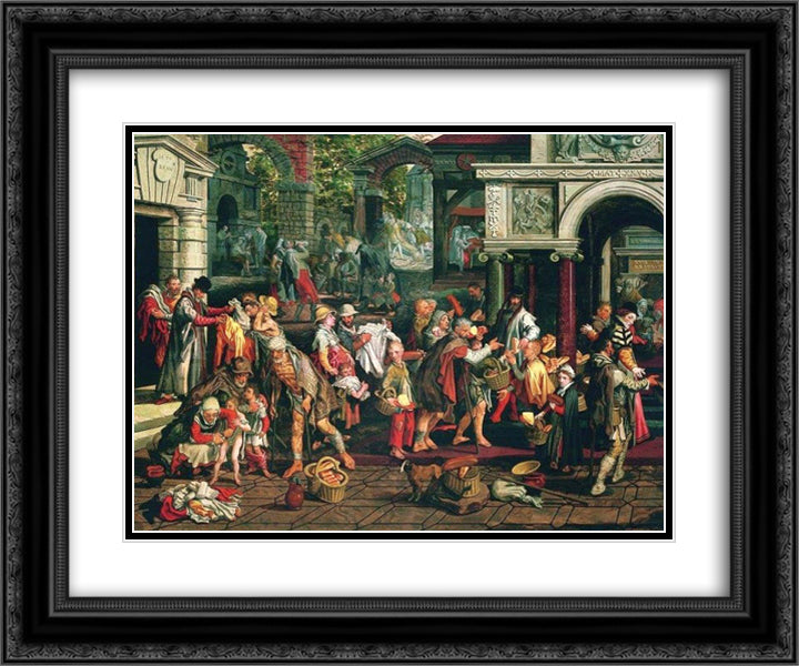 Deeds of Christian Charity 24x20 Black Ornate Wood Framed Art Print Poster with Double Matting by Aertsen, Pieter
