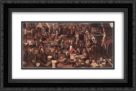 Market Scene 24x16 Black Ornate Wood Framed Art Print Poster with Double Matting by Aertsen, Pieter