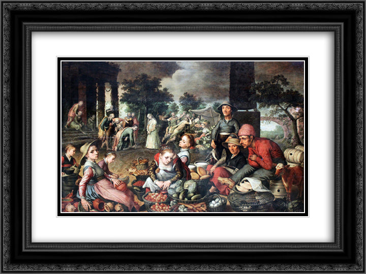 Market with Christ and the Woman Taken in Adultery 24x18 Black Ornate Wood Framed Art Print Poster with Double Matting by Aertsen, Pieter