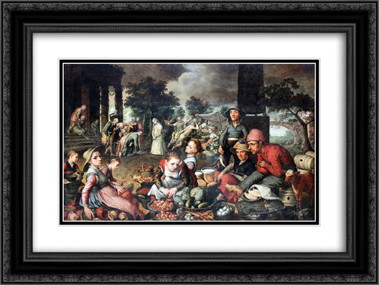 Market with Christ and the Woman Taken in Adultery 24x18 Black Ornate Wood Framed Art Print Poster with Double Matting by Aertsen, Pieter