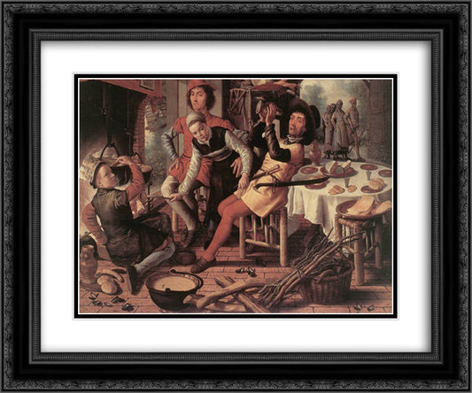 Peasants by the Hearth 24x20 Black Ornate Wood Framed Art Print Poster with Double Matting by Aertsen, Pieter