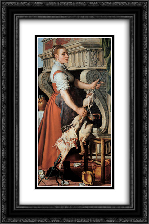 The Cook 16x24 Black Ornate Wood Framed Art Print Poster with Double Matting by Aertsen, Pieter