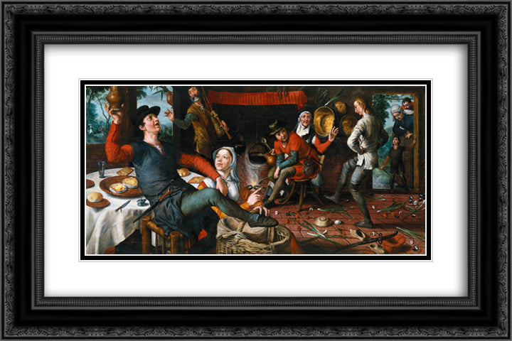 The Egg Dance 24x16 Black Ornate Wood Framed Art Print Poster with Double Matting by Aertsen, Pieter