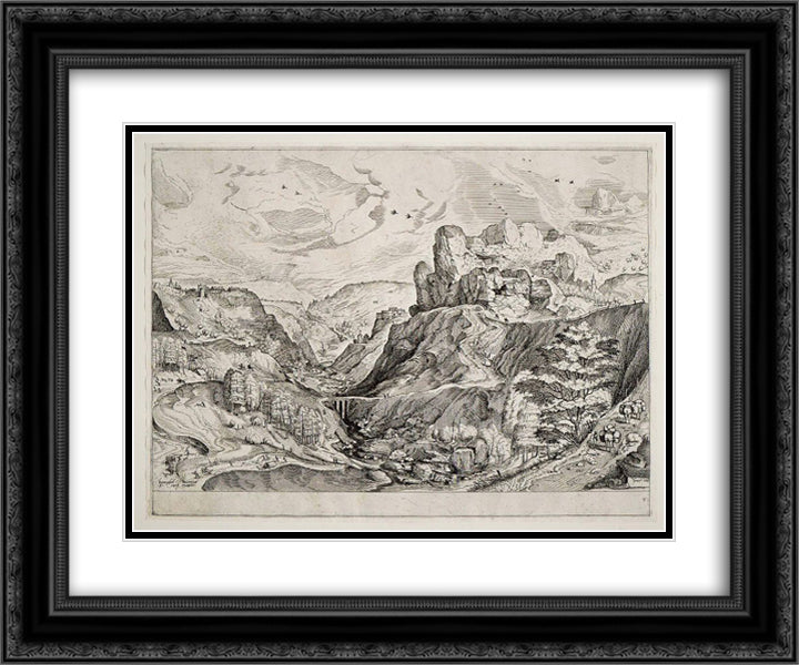 Alpine Landscape 24x20 Black Ornate Wood Framed Art Print Poster with Double Matting by Bruegel the Elder, Pieter