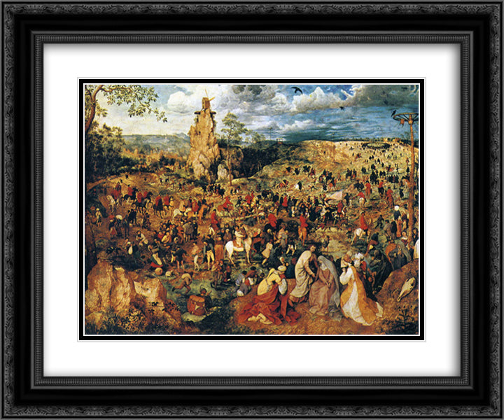 Christ carrying the Cross 24x20 Black Ornate Wood Framed Art Print Poster with Double Matting by Bruegel the Elder, Pieter