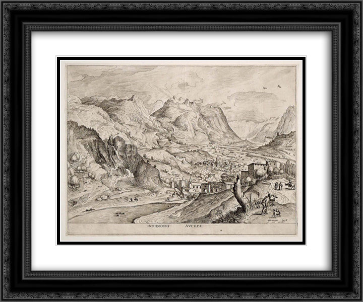 Crafty Bird Catcher 24x20 Black Ornate Wood Framed Art Print Poster with Double Matting by Bruegel the Elder, Pieter