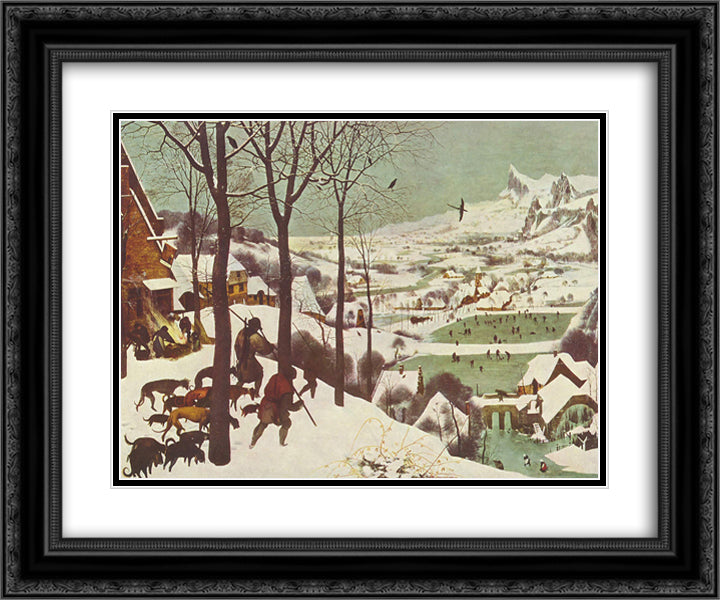 Hunters in the Snow 24x20 Black Ornate Wood Framed Art Print Poster with Double Matting by Bruegel the Elder, Pieter