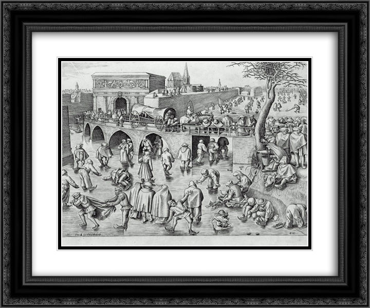 Ice Skating before the Gate of Saint George, Antwerp 24x20 Black Ornate Wood Framed Art Print Poster with Double Matting by Bruegel the Elder, Pieter