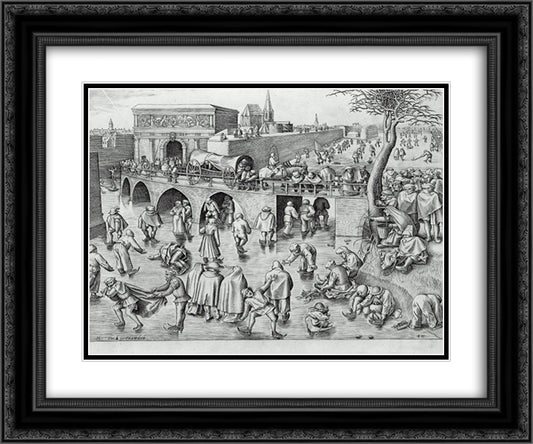 Ice Skating before the Gate of Saint George, Antwerp 24x20 Black Ornate Wood Framed Art Print Poster with Double Matting by Bruegel the Elder, Pieter