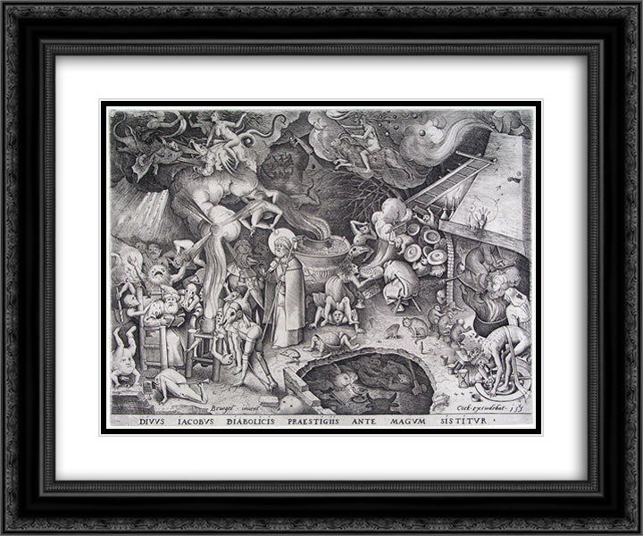 James the late emperor of the Devil is stopped the illusions of a magician 24x20 Black Ornate Wood Framed Art Print Poster with Double Matting by Bruegel the Elder, Pieter