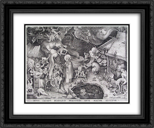James the late emperor of the Devil is stopped the illusions of a magician 24x20 Black Ornate Wood Framed Art Print Poster with Double Matting by Bruegel the Elder, Pieter