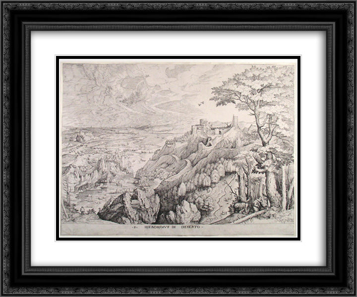Jerome in the desert 24x20 Black Ornate Wood Framed Art Print Poster with Double Matting by Bruegel the Elder, Pieter
