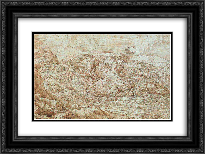 Landscape of the Alps 24x18 Black Ornate Wood Framed Art Print Poster with Double Matting by Bruegel the Elder, Pieter