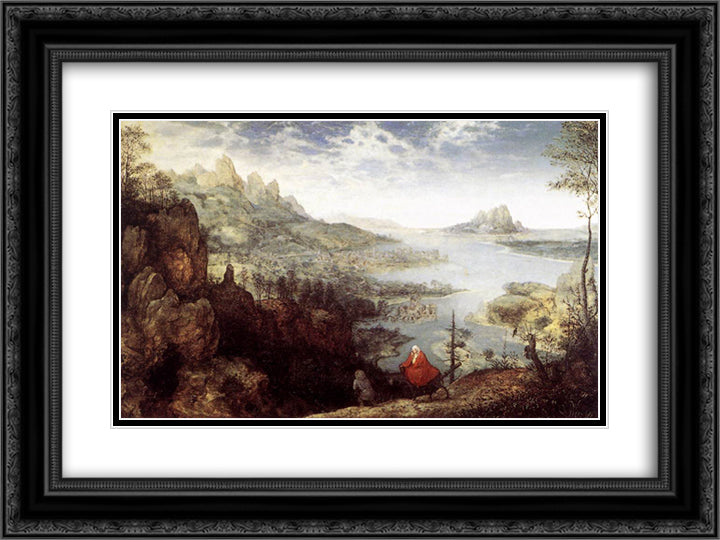 Landscape with the Flight into Egypt 24x18 Black Ornate Wood Framed Art Print Poster with Double Matting by Bruegel the Elder, Pieter