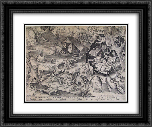 Laziness 24x20 Black Ornate Wood Framed Art Print Poster with Double Matting by Bruegel the Elder, Pieter