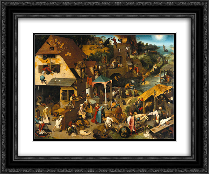 Netherlandish Proverbs 24x20 Black Ornate Wood Framed Art Print Poster with Double Matting by Bruegel the Elder, Pieter