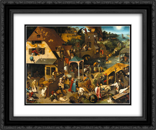 Netherlandish Proverbs 24x20 Black Ornate Wood Framed Art Print Poster with Double Matting by Bruegel the Elder, Pieter