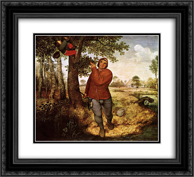 Peasant and Birdnester 22x20 Black Ornate Wood Framed Art Print Poster with Double Matting by Bruegel the Elder, Pieter