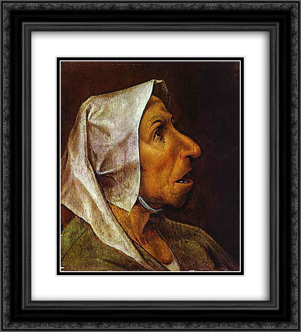 Portrait of an Old Woman 20x22 Black Ornate Wood Framed Art Print Poster with Double Matting by Bruegel the Elder, Pieter