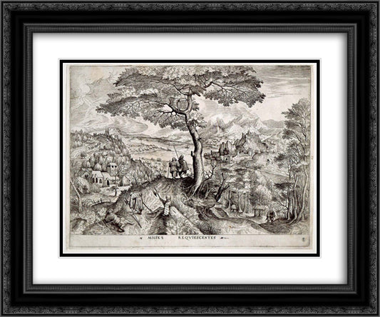Soldiers at Rest 24x20 Black Ornate Wood Framed Art Print Poster with Double Matting by Bruegel the Elder, Pieter