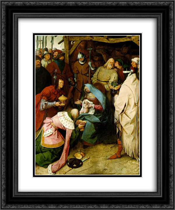 The Adoration of the Kings 20x24 Black Ornate Wood Framed Art Print Poster with Double Matting by Bruegel the Elder, Pieter