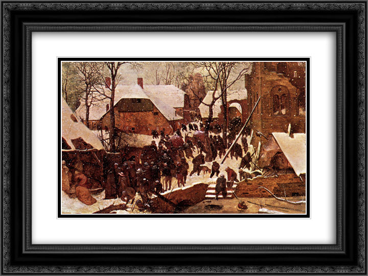 The Adoration of the Kings in the Snow 24x18 Black Ornate Wood Framed Art Print Poster with Double Matting by Bruegel the Elder, Pieter