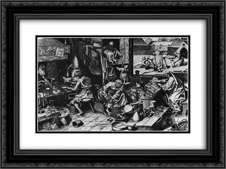 The Alchemist 24x18 Black Ornate Wood Framed Art Print Poster with Double Matting by Bruegel the Elder, Pieter