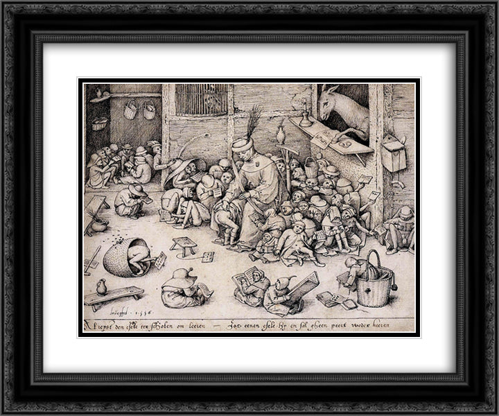 The Ass in the School 24x20 Black Ornate Wood Framed Art Print Poster with Double Matting by Bruegel the Elder, Pieter