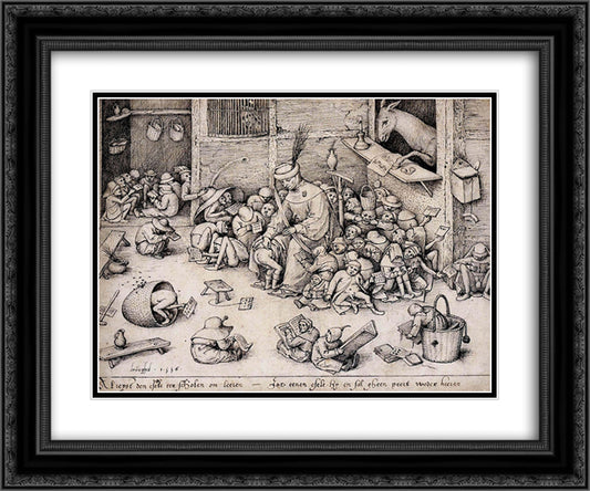 The Ass in the School 24x20 Black Ornate Wood Framed Art Print Poster with Double Matting by Bruegel the Elder, Pieter