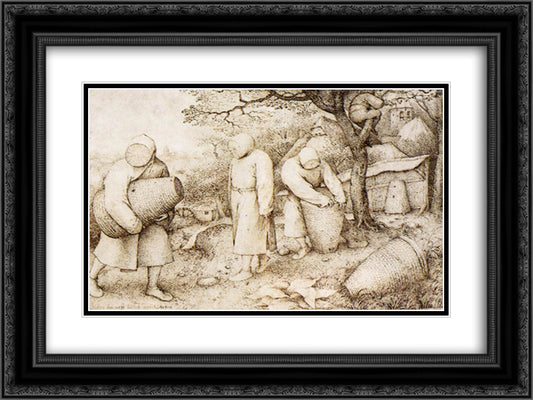 The Beekeepers and the Birdnester 24x18 Black Ornate Wood Framed Art Print Poster with Double Matting by Bruegel the Elder, Pieter