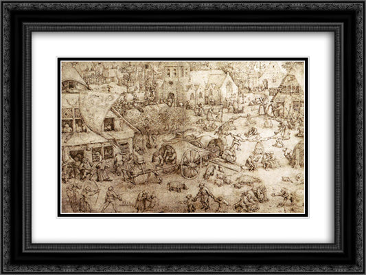 The Fair at Hoboken 24x18 Black Ornate Wood Framed Art Print Poster with Double Matting by Bruegel the Elder, Pieter