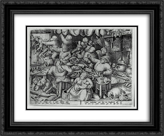 The Fat Kitchen 24x20 Black Ornate Wood Framed Art Print Poster with Double Matting by Bruegel the Elder, Pieter