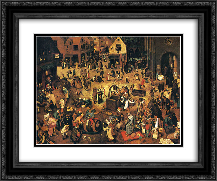 The Fight between Carnival and Lent 24x20 Black Ornate Wood Framed Art Print Poster with Double Matting by Bruegel the Elder, Pieter