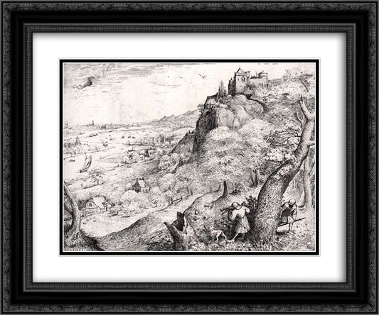 The Hare Hunt 24x20 Black Ornate Wood Framed Art Print Poster with Double Matting by Bruegel the Elder, Pieter