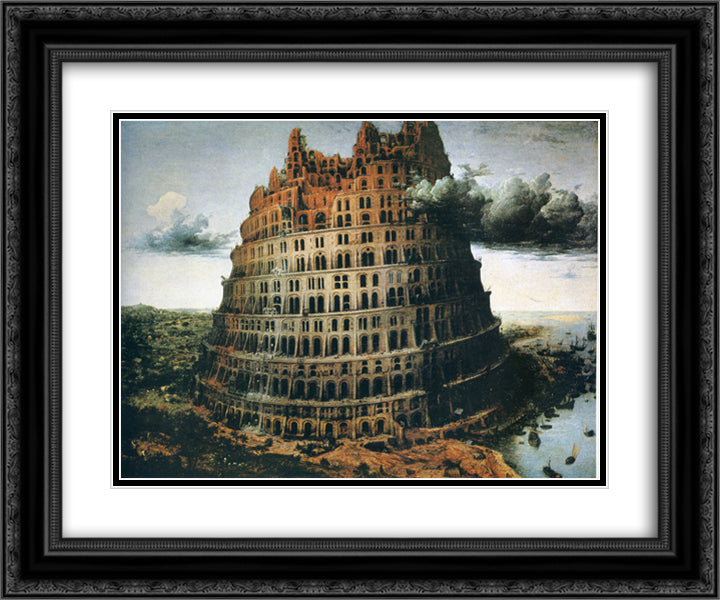The Little Tower of Babel 24x20 Black Ornate Wood Framed Art Print Poster with Double Matting by Bruegel the Elder, Pieter