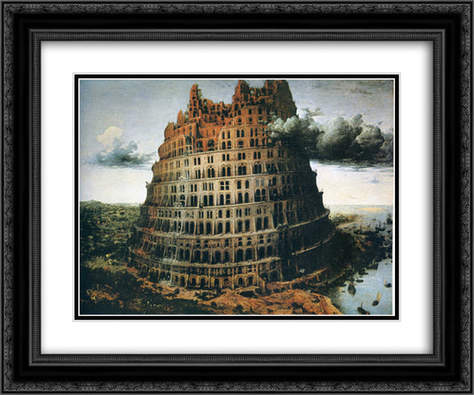 The Little Tower of Babel 24x20 Black Ornate Wood Framed Art Print Poster with Double Matting by Bruegel the Elder, Pieter
