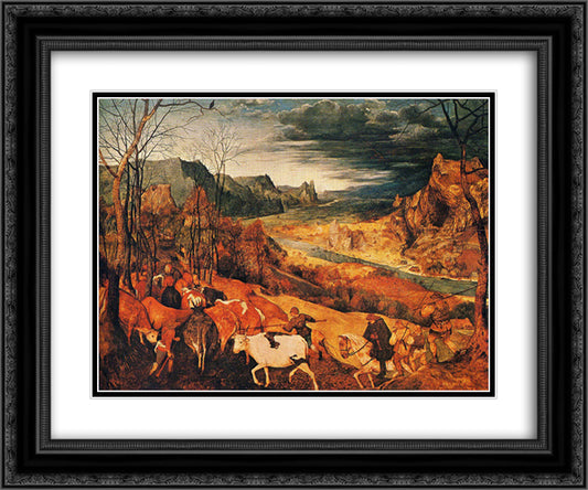 The Return of the Herd (Autumn) 24x20 Black Ornate Wood Framed Art Print Poster with Double Matting by Bruegel the Elder, Pieter