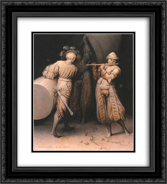 Three soldiers 20x22 Black Ornate Wood Framed Art Print Poster with Double Matting by Bruegel the Elder, Pieter