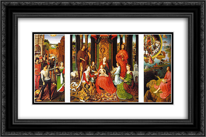 Triptych 24x16 Black Ornate Wood Framed Art Print Poster with Double Matting by Bruegel the Elder, Pieter