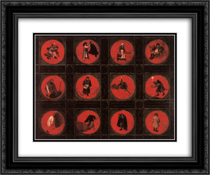 Twelve Proverbs 24x20 Black Ornate Wood Framed Art Print Poster with Double Matting by Bruegel the Elder, Pieter