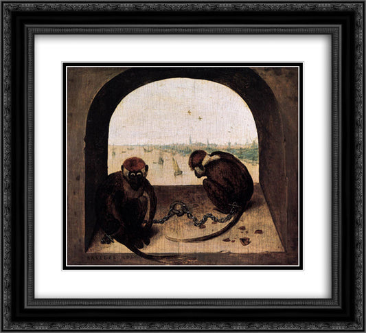 Two Chained Monkeys 22x20 Black Ornate Wood Framed Art Print Poster with Double Matting by Bruegel the Elder, Pieter