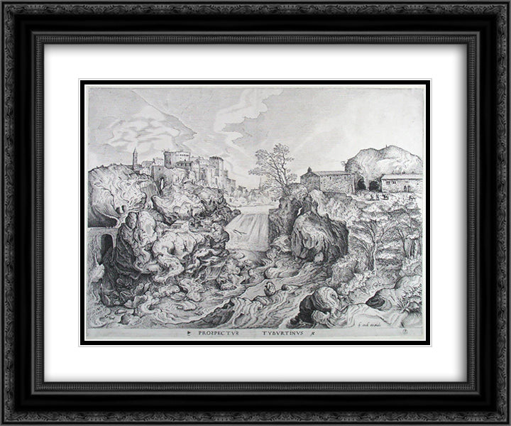 View of Tivoli 24x20 Black Ornate Wood Framed Art Print Poster with Double Matting by Bruegel the Elder, Pieter