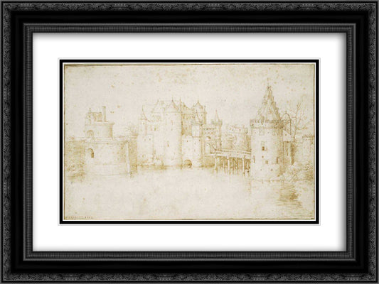 Walls Towers and Gates of Amsterdam 24x18 Black Ornate Wood Framed Art Print Poster with Double Matting by Bruegel the Elder, Pieter