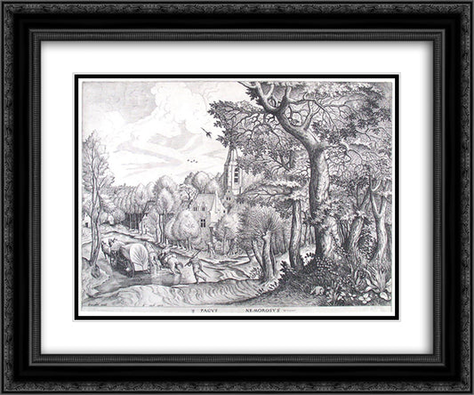 Wooded Region 24x20 Black Ornate Wood Framed Art Print Poster with Double Matting by Bruegel the Elder, Pieter