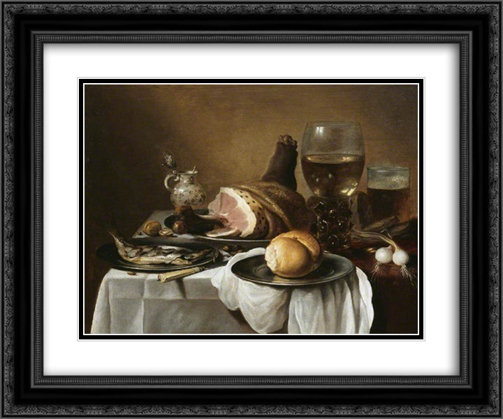Breakfast Piece 1640 24x20 Black Ornate Wood Framed Art Print Poster with Double Matting by Claesz, Pieter